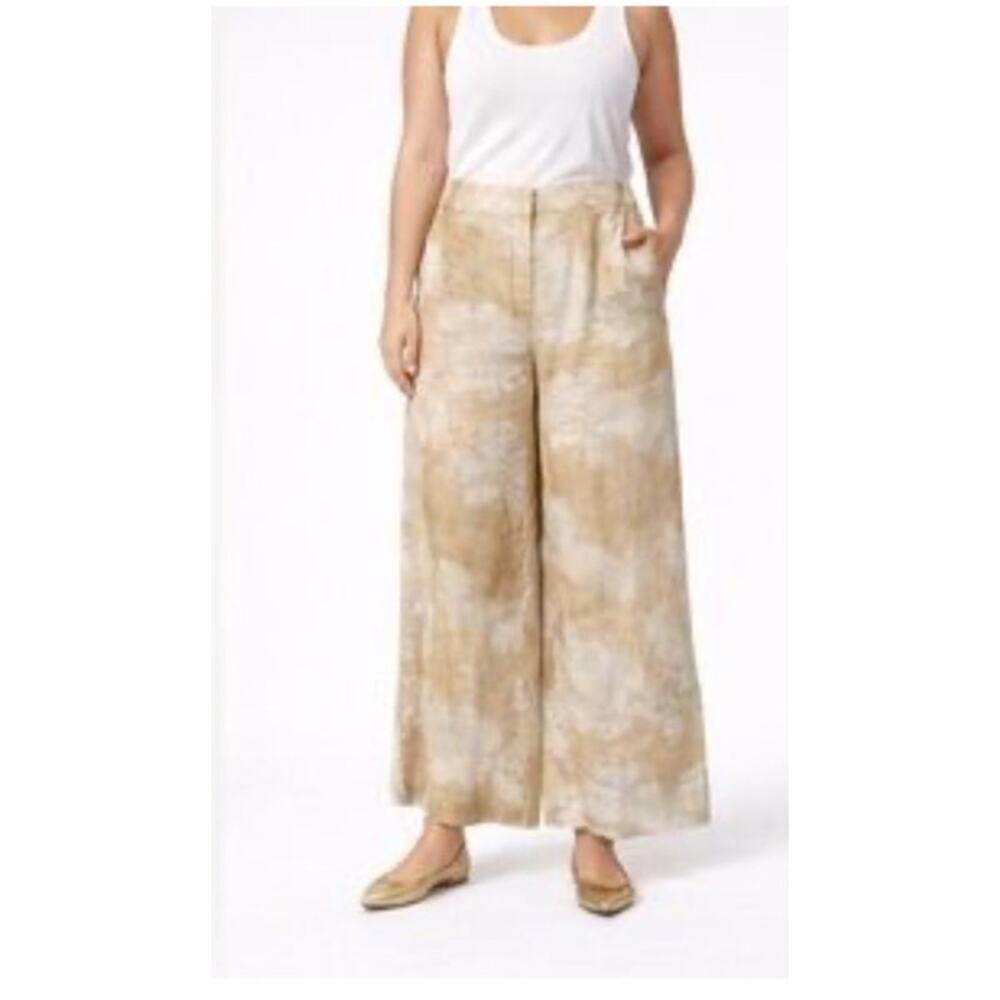 Commense Satin Wide Leg Pants M Beige Floral Resort Vacation High Waist Summer